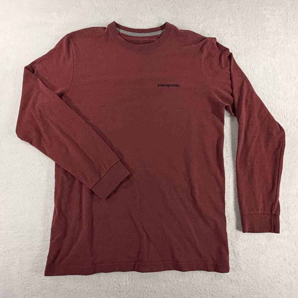 Patagonia Long Sleeve Logo T-Shirt Red Cotton Crew Neck Mens Size Small